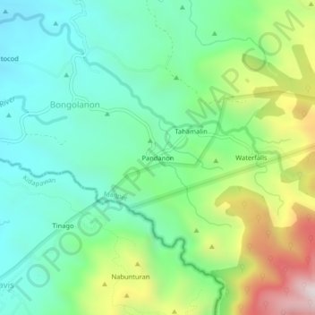 Mapa topográfico Pandanon, altitude, relevo