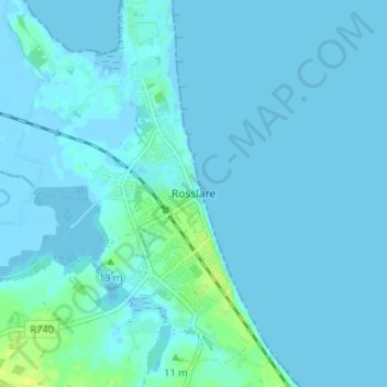 Mapa topográfico Rosslare, altitude, relevo