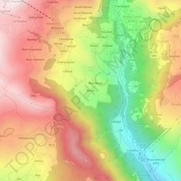 Mapa topográfico Berzin, altitude, relevo