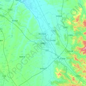 Mapa topográfico 阿城区, altitude, relevo