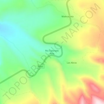 Mapa topográfico Rio Colorado Alto, altitude, relevo
