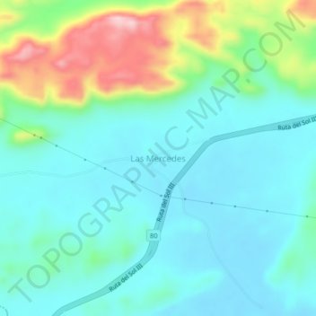 Mapa topográfico Las Mercedes, altitude, relevo