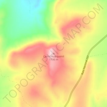 Mapa topográfico Cerro Huaiquimil, altitude, relevo