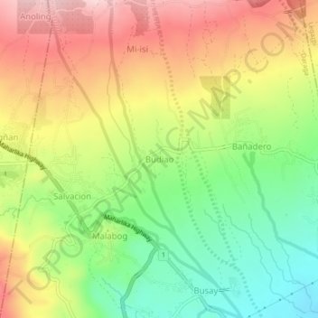 Mapa topográfico Budiao, altitude, relevo