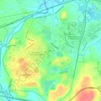 Mapa topográfico Devens, altitude, relevo