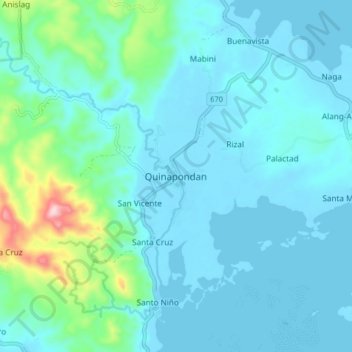 Mapa topográfico Quinapondan, altitude, relevo