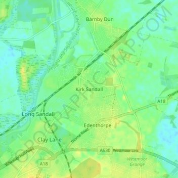Mapa topográfico Kirk Sandall, altitude, relevo