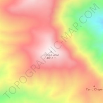 Mapa topográfico Yerba Loca, altitude, relevo