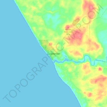 Mapa topográfico Guilderton, altitude, relevo