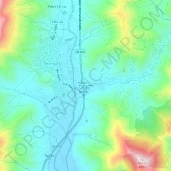 Mapa topográfico Is Erriolus, altitude, relevo