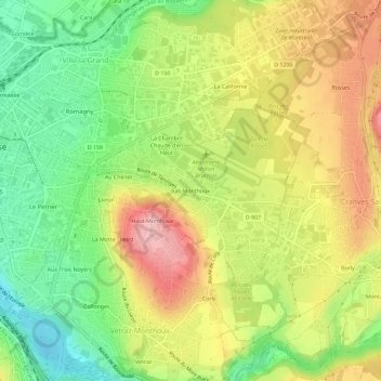 Mapa topográfico Bas-Monthoux, altitude, relevo