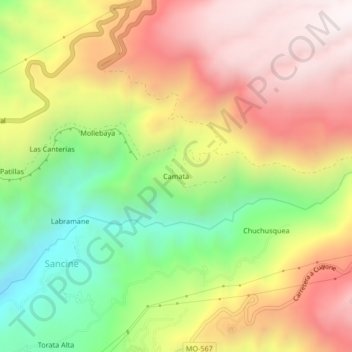 Mapa topográfico Camata, altitude, relevo