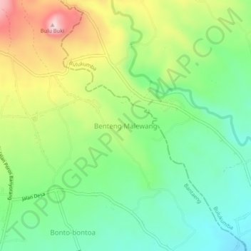 Mapa topográfico Benteng Malewang, altitude, relevo