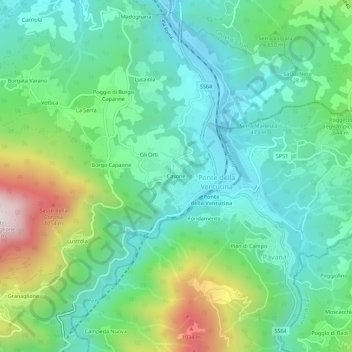 Mapa topográfico Casone, altitude, relevo