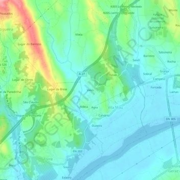 Mapa topográfico Vales, altitude, relevo
