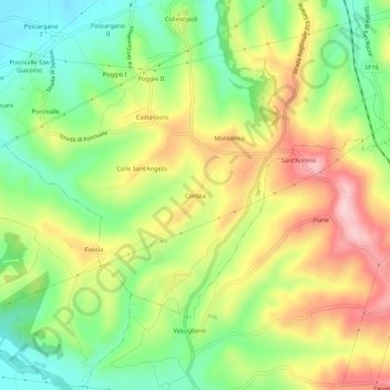 Mapa topográfico Contea, altitude, relevo