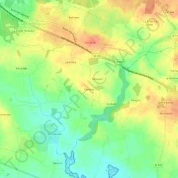 Mapa topográfico Caudrec, altitude, relevo