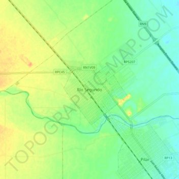 Mapa topográfico Río Segundo, altitude, relevo