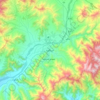Mapa topográfico Mingora, altitude, relevo