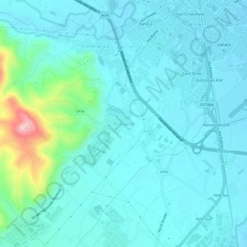 Mapa topográfico Rosciano, altitude, relevo
