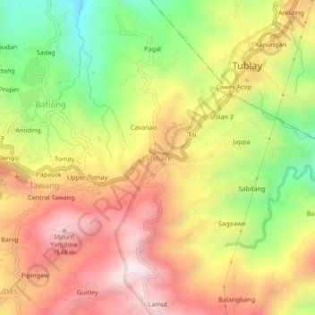 Mapa topográfico Shilan, altitude, relevo