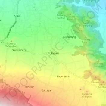 Mapa topográfico Pulosari, altitude, relevo