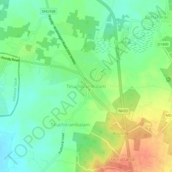 Mapa topográfico Tiruchitrambalam, altitude, relevo