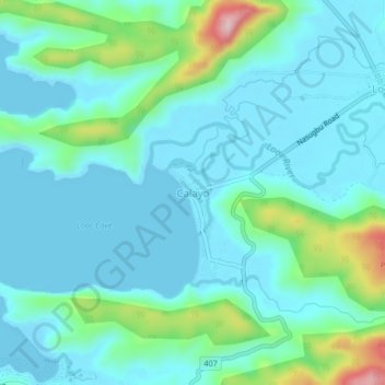 Mapa topográfico Calayo, altitude, relevo