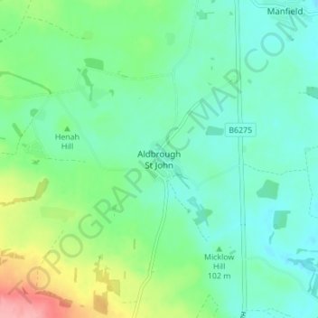 Mapa topográfico Aldbrough St John, altitude, relevo
