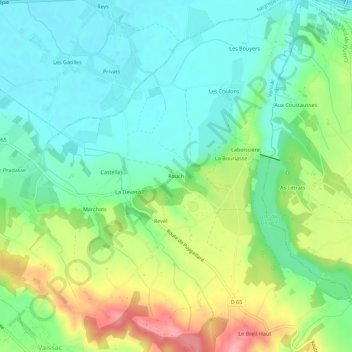 Mapa topográfico Rouch, altitude, relevo
