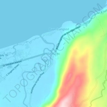 Mapa topográfico Santiago, altitude, relevo