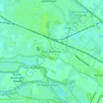Mapa topográfico Oud-Zevenaar, altitude, relevo