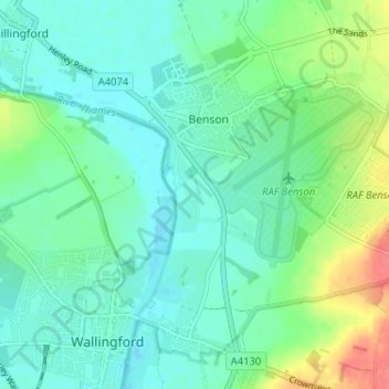 Mapa topográfico Preston Crowmarsh, altitude, relevo