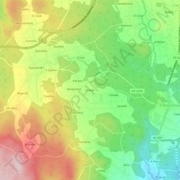 Mapa topográfico O Aido, altitude, relevo