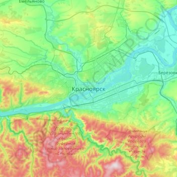 Mapa topográfico Красноярск, altitude, relevo