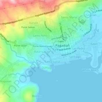 Mapa topográfico Purok Riverside, altitude, relevo