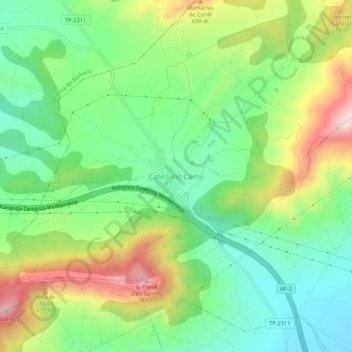 Mapa topográfico Cabra del Camp, altitude, relevo