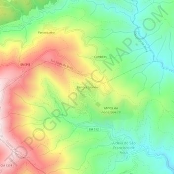Mapa topográfico Barroca Grande, altitude, relevo
