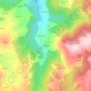 Mapa topográfico Valdanta, altitude, relevo