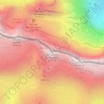 Mapa topográfico El Casco, altitude, relevo