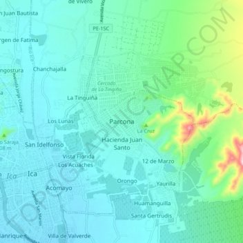 Mapa topográfico Parcona, altitude, relevo
