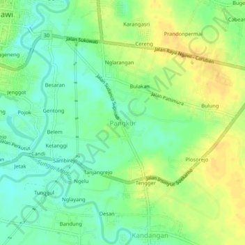 Mapa topográfico Pangkur, altitude, relevo