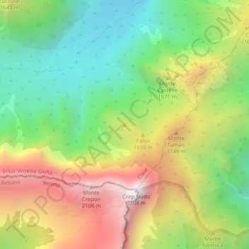 Mapa topográfico Col Visentin, altitude, relevo