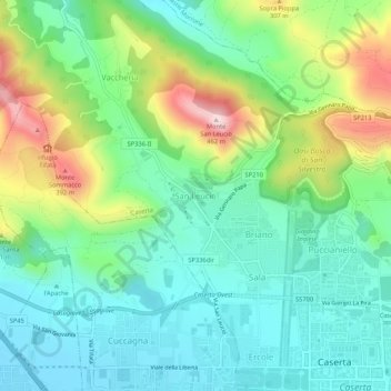 Mapa topográfico San Leucio, altitude, relevo