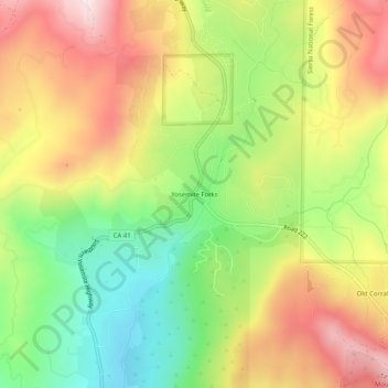 Mapa topográfico Yosemite Forks, altitude, relevo