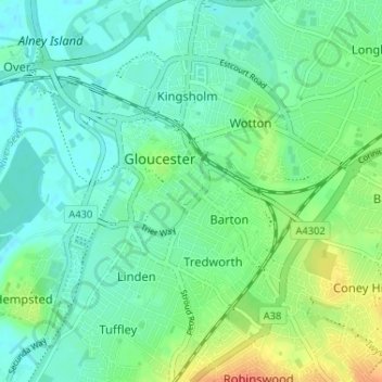 Mapa topográfico Kings Barton, altitude, relevo