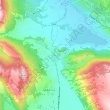 Mapa topográfico Rovere, altitude, relevo