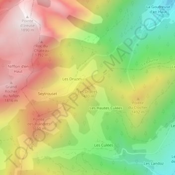 Mapa topográfico Les Druzes, altitude, relevo