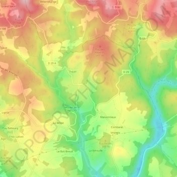 Mapa topográfico La Nouaille, altitude, relevo
