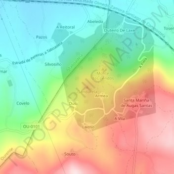 Mapa topográfico Gandarela, altitude, relevo